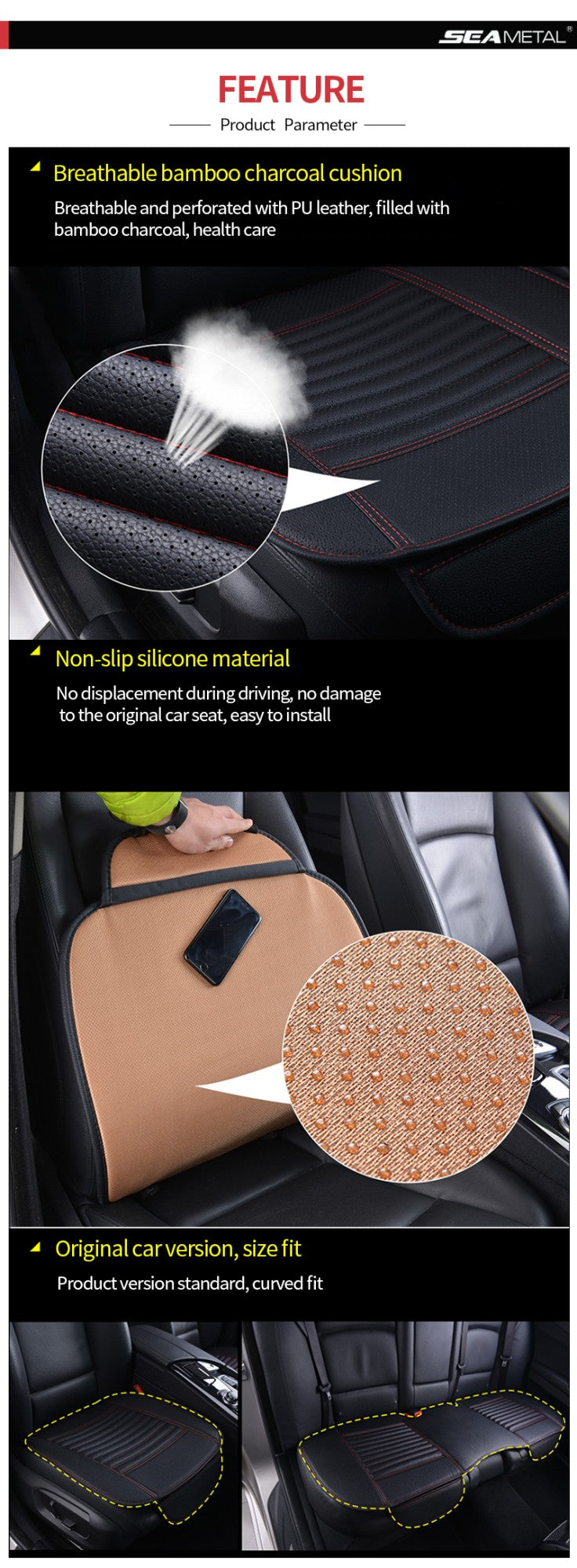SEAMETAL Breathable Car Seat Cover Waterproof Wear-Resistant PU Seat Cushion Anti Scratch Seat Protector Universal for Sedan Suv