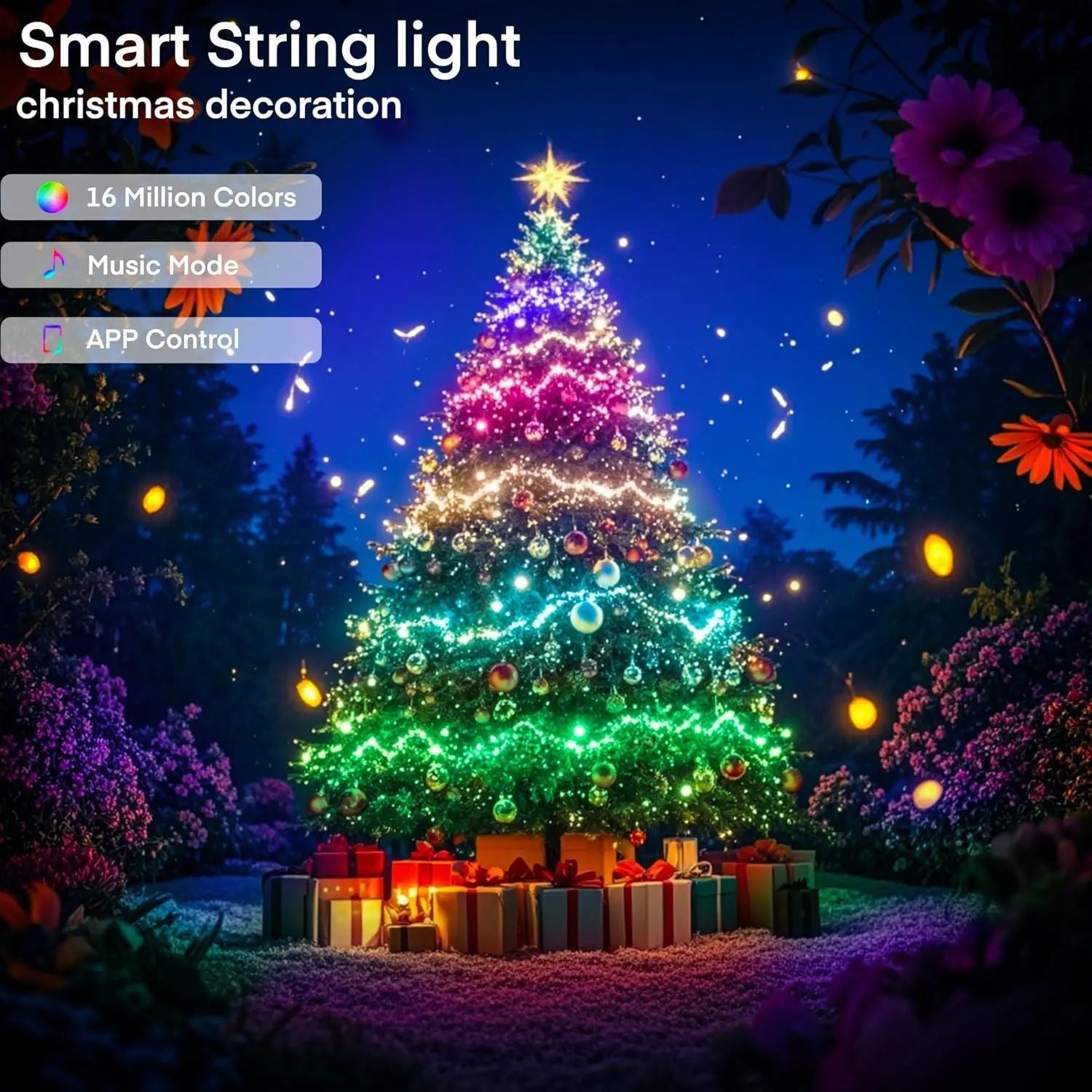 USB RGBIC LED Fairy Lights WS2812B Bluetooth Smart Control Dream Color Music Sync Waterproof Garland Holiday Wedding Decor Lamp
