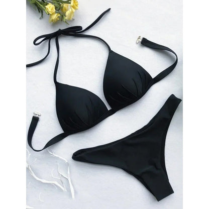 Triangle Bikini Push Up Bathing Suit Women Solid Split Halter Micro Bikini Two Piece Sets 2025 New Brazilian Bathing Suit Female