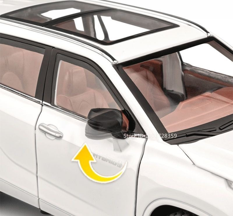 Miniaturas de carros Highlander RAV4 em liga fundida escala 1:24, com som, luz, portas que abrem, função de fricção e absorção de choque – Presente para meninos
