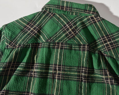 8112# Autumn New Japanese Retro Cargo Sueded Plaid Shirt Men's Fashion 100% Cotton Washed Old Pocket Long Sleeve Casual Blouses