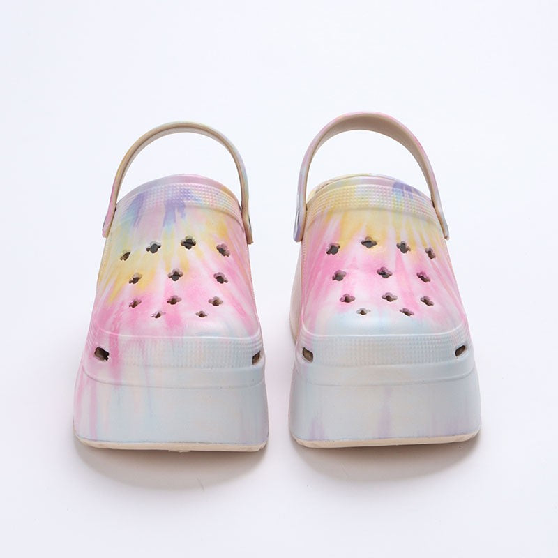 Leopard Thick Bottom Clogs for Women Closed Toe Chunky Platform Sandals Woman Summer 2023 Super High Wedge Heel Slippers Female