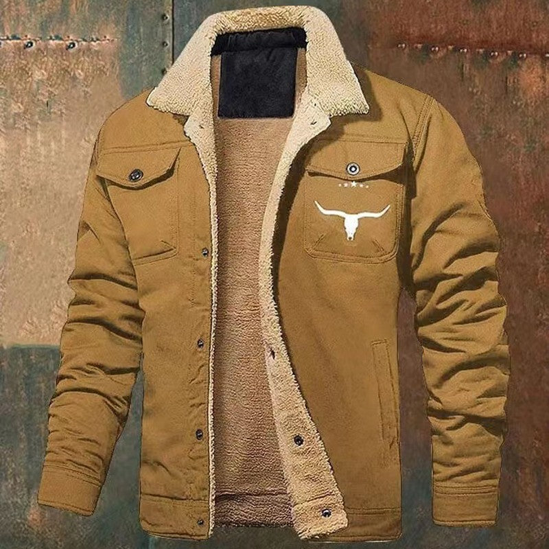 Autumn Winter Nw Men's Fleece Jacket Plush Thick Cotton Outerwear Letter Pattern Print Casual Clothing Men Windbreaker Coat