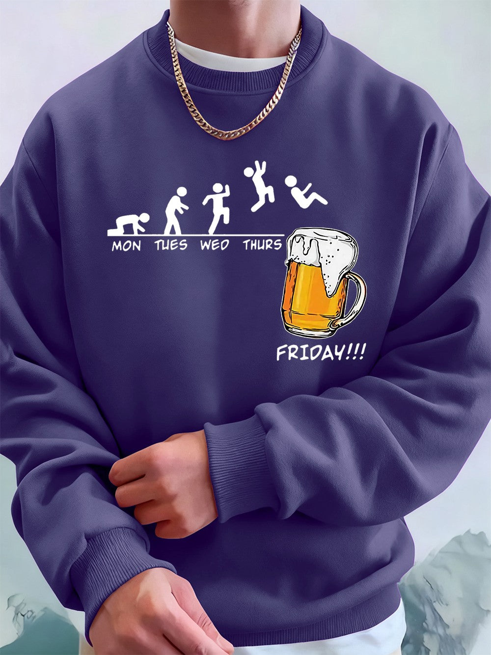 Friday Beer Lover Funny Printed Men Sweatshirt Winter Fleece Warm Hoodies Korean Loose Crewneck Pullovers Hip Hop Male Clothes