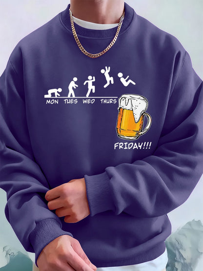 Friday Beer Lover Funny Printed Men Sweatshirt Winter Fleece Warm Hoodies Korean Loose Crewneck Pullovers Hip Hop Male Clothes