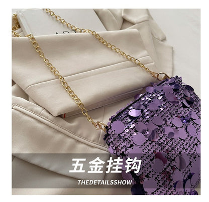 Sequin Evening Party Shoulder Bags for Women Lightweight Portable Ladies Chain Crossbody Bag Solid Color Casual Female Handbag