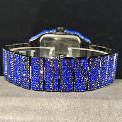 Green Diamond Watch For Men Brand UNIGUET Fashion Roman Literal Quartz Clock Man Hip Hop Iced Jewelry Square Wristwatch 2025 New