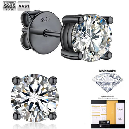 S925 Sterling Silver Four/Six Jaw Moissanite Earrings VVS1 White&Black Moissanite GRA Certified Male And Female Earrings Gift