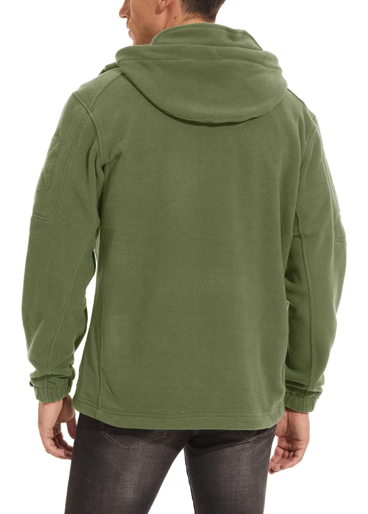 TACVASEN Spring Winter Fleece Jacket With Hoodie Mens Hooded Fleece Jacket Full-Zip Up Outdoor Windproof Hooded Warm Work Coat