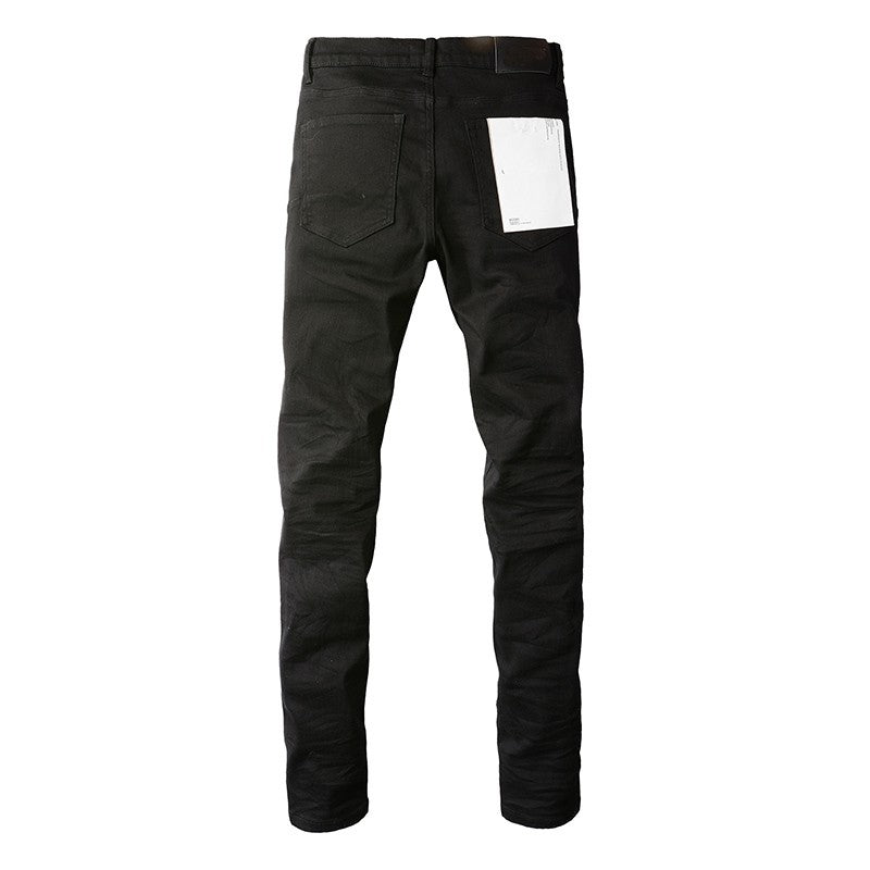 The Best Seller American High Street Men's Distressed Blank Black Stretch Skinny Button Fly Ripped Jeans Pants