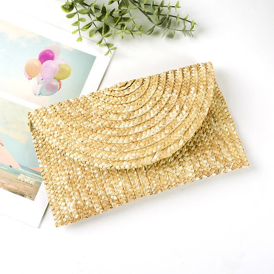 Women Wheat Straw Woven Clutch Female Straw Woven Wallet Casual Purse Bag Ladies Summer Beach Travel Envelope Handbag