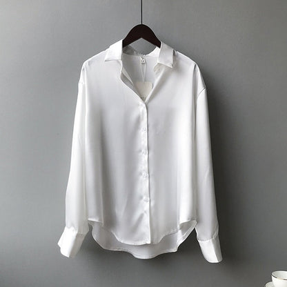 Fall Turn-down Collar Elegant Satin Loose Women Shirt 2025 Plus Size Blouse Autumn Vintage Casual Button Silk Tops