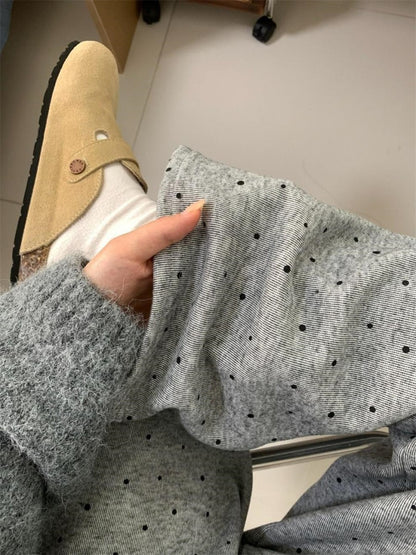 Grey Polka Dot Wide Leg Casual Pants Women's 2025 Autumn Winter New Loose High Waist Slimming Long Straight Leg Trousers Soft