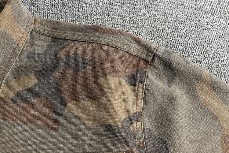 Three-dimensional pocket design all cotton bead sail woven washed old cargo shirt male army fan outdoor trend coat