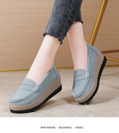 Ngouxm Women Flat Platform Loafers Ladies Elegant Suede Leather Moccasins Shoes Woman Slip On Moccasin Women's Casual Shoes