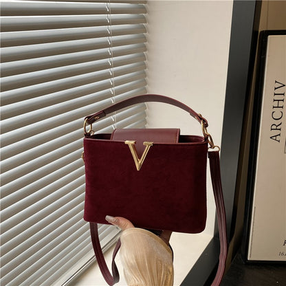 Fashionable Mini Suede Women's Bag, Faux Suede Tote Bag, Hardware Lock Buckle Decoration Handbag Purse Shoulder Cross Body Bags