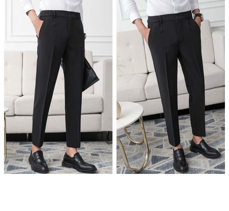 New Men Non-iron fabric Dress Pants Slim Straight Black Apricot Dark Gray Casual Suit Pants Male Business Little Feet Suit pants