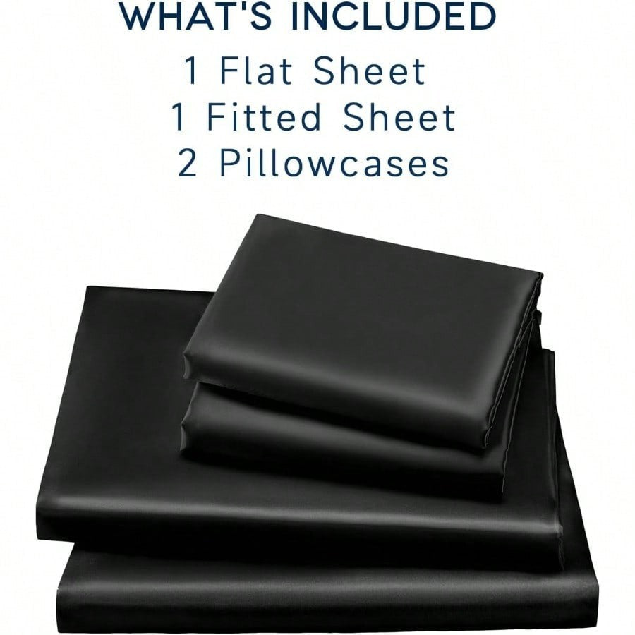 3/4Pcs Satin Sheet Se Silky & Luxury Bed Set, Soft Deep Pocket Sheets Cooling Bed Set, 1 Fitted Sheet,1 Flat Sheet,1/2Pillowcase