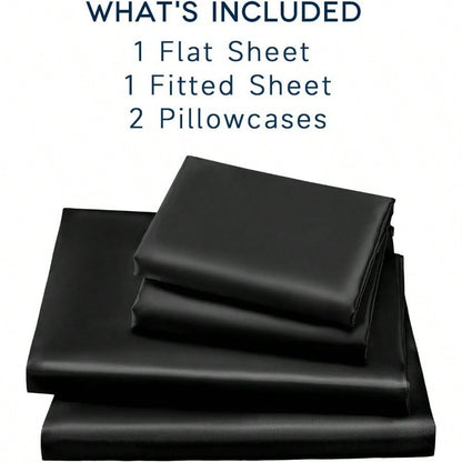 3/4Pcs Satin Sheet Se Silky & Luxury Bed Set, Soft Deep Pocket Sheets Cooling Bed Set, 1 Fitted Sheet,1 Flat Sheet,1/2Pillowcase