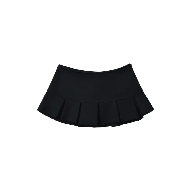 Mooyufon Fabric Y2K Mini Skirt Women Low Waist Wide Pleat Light Grey Sexy Vintag