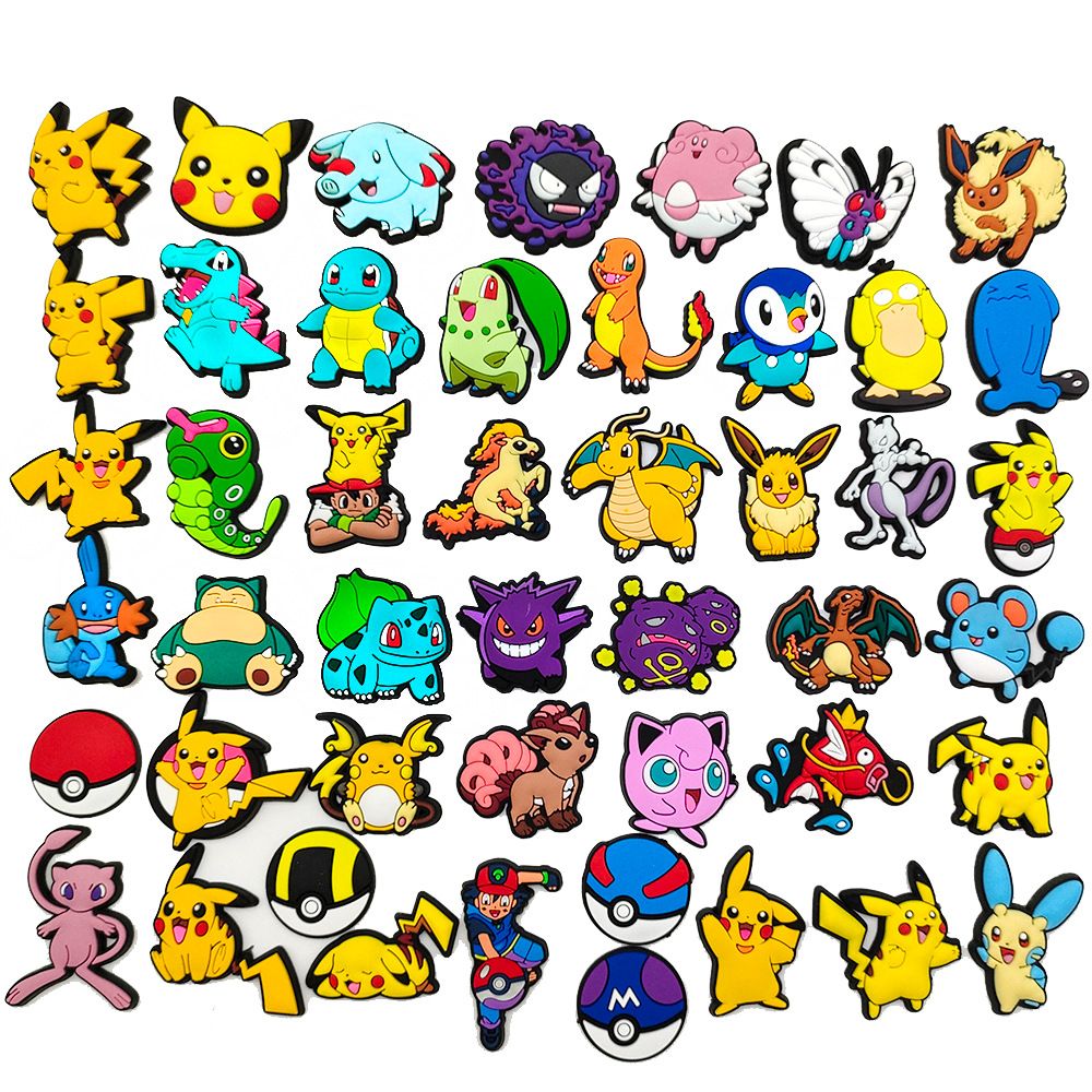 20/27/47pcs Set Cute Pikachu Charizard Figures Pokemon Hole Shoes Charms Diy Buckle Accessories Pvc Cartoon Decoration Gift