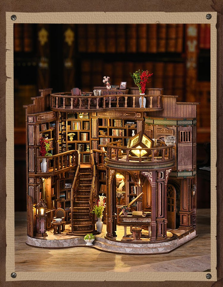 3D Retrô Sonhador Sala de Livros DIY Casas de Madeira em Miniatura Kits Decoração de Mesa para Adultos Presentes de Natal Artesanais