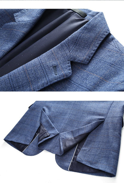 Mens Suits 3 Piece Business Office Formal Set Checkered Pattern Slim Fit Blazer Vest Pants High Quality Luxury Work Wedding