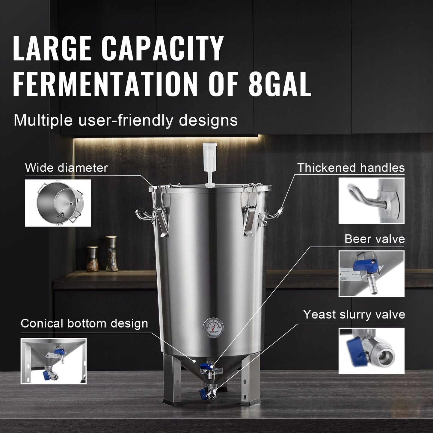 SucceBuy 8 16 GAL Fermentador de Cerveja Brew Bucket Fermentador para Cerveja Suprimentos para Cerveja Artesanal com Base Chaleira Panela Grande