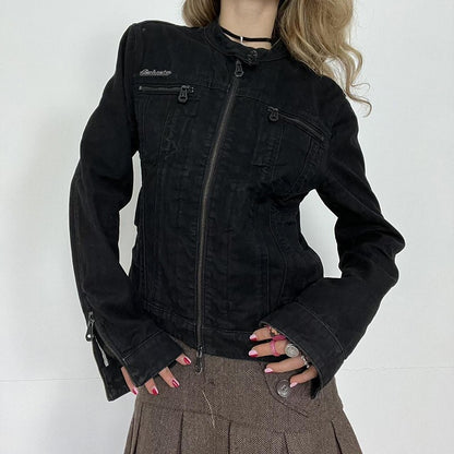 Rockmore Streetwear Double Zipper Denim Jackets Solid Casual Vintage Long Sleeve Outerwear Harajuku Cargo Style Women's Coats