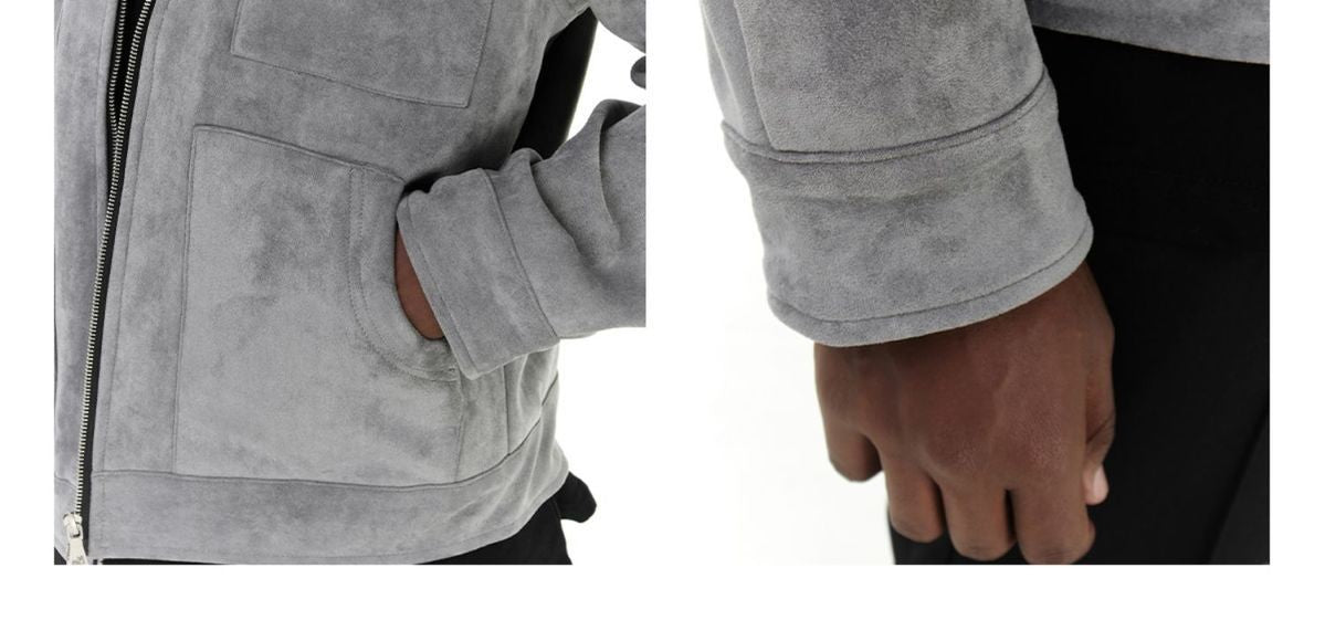 Autumn Jackets Oversize Casual Clothes High Street Pockets Laper Zipper Suede Thick Coat Mens Windbreaker Loose