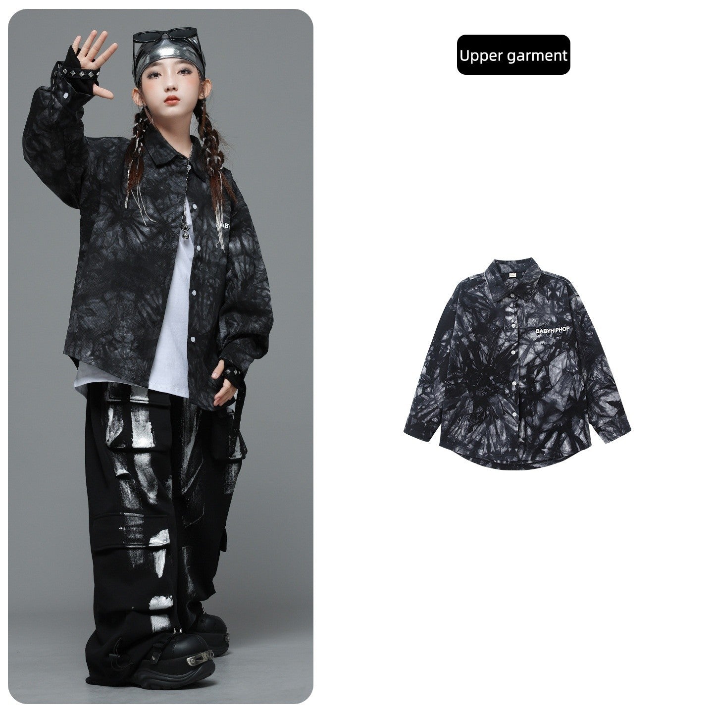 Roupas Infantis Hip Hop Casaco Brilhante Preto Top Calças Jogger Pretas de Rua para Meninas Meninos Fantasia de Dança Jazz Roupas