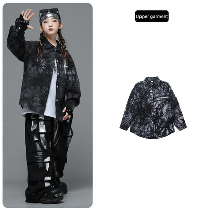 Roupas Infantis Hip Hop Casaco Brilhante Preto Top Calças Jogger Pretas de Rua para Meninas Meninos Fantasia de Dança Jazz Roupas