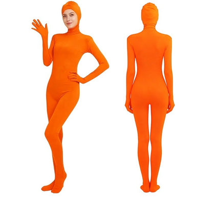 Open Split Orange Full Wrap Bodysuit Spandex Stretch Jumpsuit Adult Variety Show Halloween Cos and Body-fit Role Play Apparel