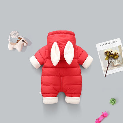 OLEKID 2025 Winter Baby Romper Plus Velvet Warm Baby Girl Snowsuit Cartoon Rabbit Baby Boys Jumpsuit Toddler Girl Overalls