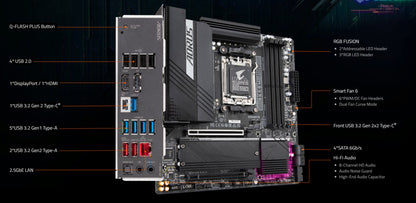 Placa-mãe GIGABYTE B650M AORUS ELITE Micro-ATX AMD B650 DDR5 M.2 192G para processadores AMD Ryzen séries 7000/8000/9000 Socket AM5