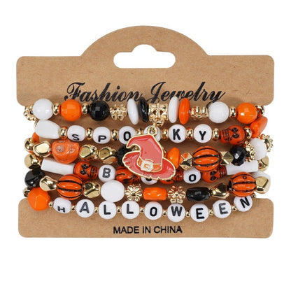 1/2pcs Halloween Bracelet Artificial Crystal Soft Ceramic Bead Bracelet Pumpkin Ghost Bat Hat Pendant Party Bracelet