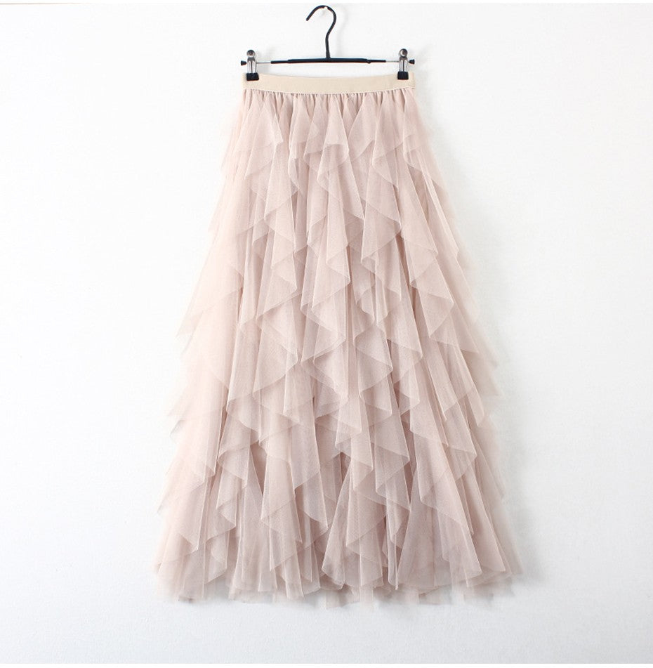 Tutu Tulle Long Maxi Skirt Women Fashion 2022 Korean Cute Pink High Waist Pleated Skirt Mesh Female Lady Aesthetic Faldas