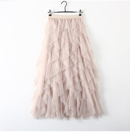 Tutu Tulle Long Maxi Skirt Women Fashion 2022 Korean Cute Pink High Waist Pleated Skirt Mesh Female Lady Aesthetic Faldas