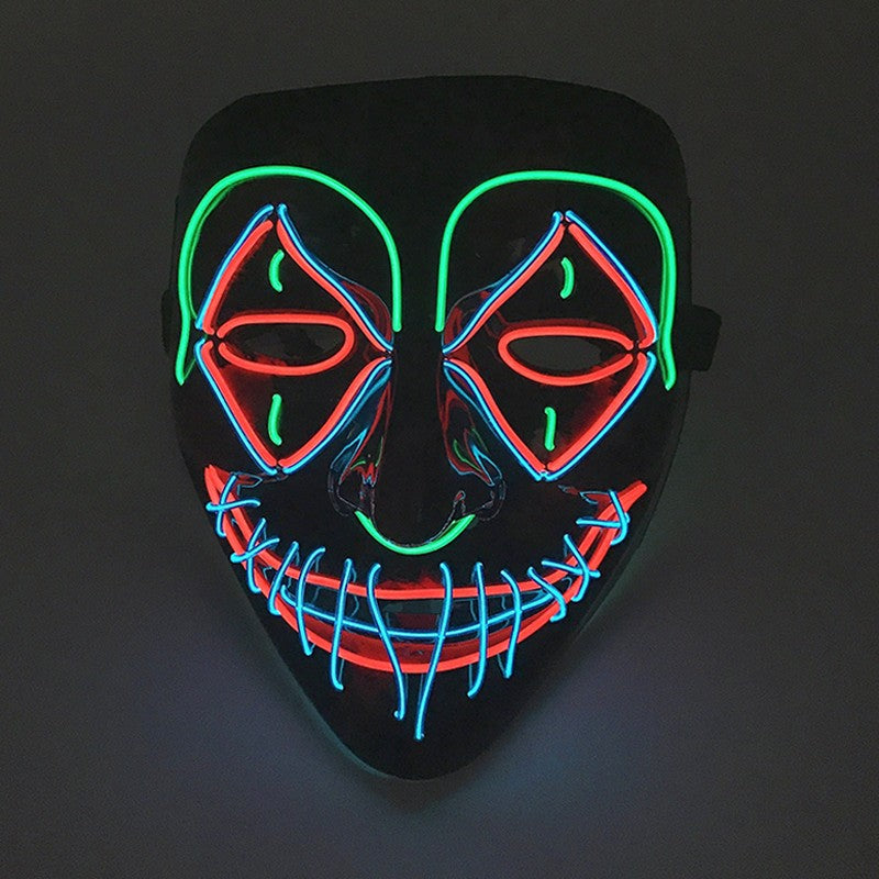LED Killer Mask Halloween Dance Scary Theme Party Cosplay Costume Props LED Double Star Eyes Mask Glowing Colorful Creepy Mask