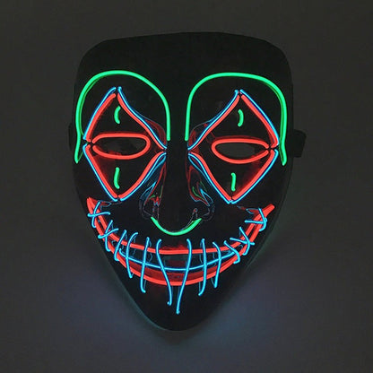 LED Killer Mask Halloween Dance Scary Theme Party Cosplay Costume Props LED Double Star Eyes Mask Glowing Colorful Creepy Mask
