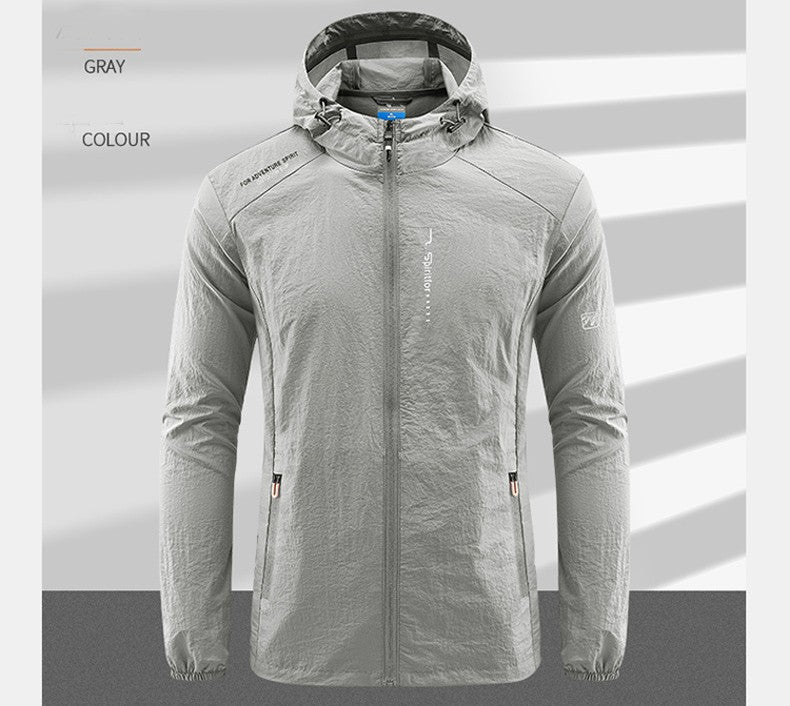 Summer Outdoor Quick Dry Sun-Protective Thin Jacket Men Hiking Fishing Cycling Hooded Gym Sport Windbreaker Ultra Light Coats