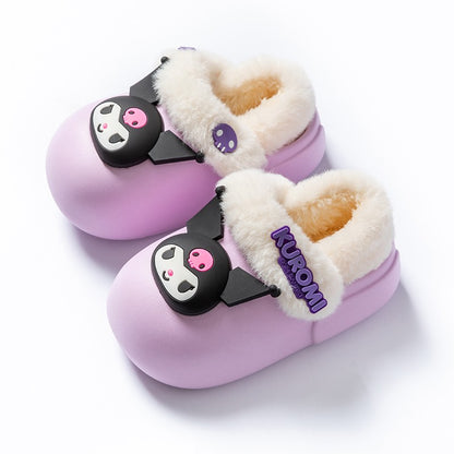 2024 New Winter Warm Cute Cartoon Indoor Mule Soft Non-slip Fluffy Slippers For Kids Teen Boys Girls Children Home Cotton Shoes