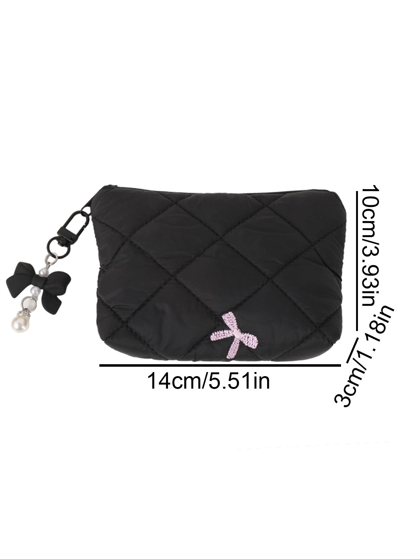 Simple bow quilted clutch, portable everyday small item pouch for lipstick, earphones, and change, soft travel makeup bag