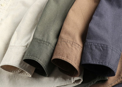 2025 Spring New Japanese Retro Long Sleeve Lapel Cotton and Linen Cargo Shirt Men's Simple Single Pocket Casual Loose Blouses