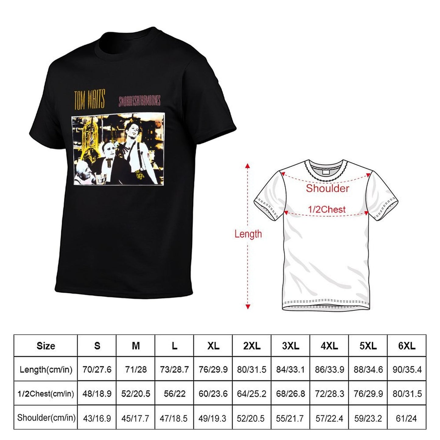 Swordfishtrombones Tom Waits T-Shirt black cotton t-shirt plain for man package t shirts for man cotton soft