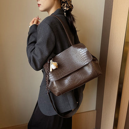 Crocodile Pattern Crossbody Bag For Women Black Shoulder Bag Brand Designer Women Bags Luxury PU Leather Flap Messenger Handbag