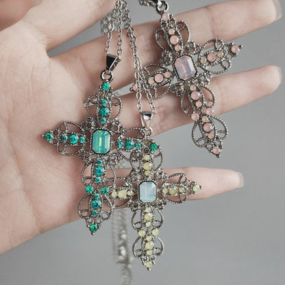 Gothic Big Zircon Cross Necklace Unisex Y2K Irregular Goth Large Cross Pendant Necklaces  for Men Women Couple Necklace Jewelry