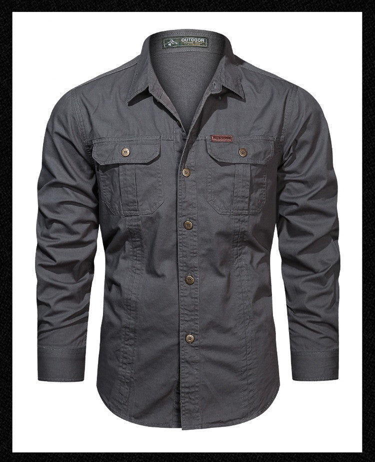 Spring Autumn Fashion Men's 100% Cotton Long-Sleeved Solid Color Premium Casual Shirt Multi Pockets 6XL Large Size Cargo Jackets