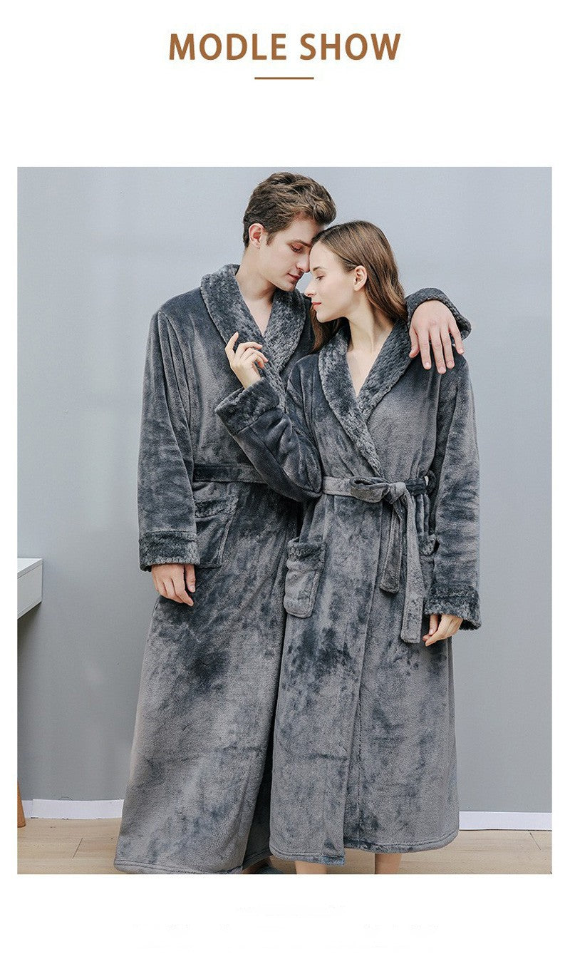 Female Autumn and Winter Warm Long Coral Velvet Thick Couple Bath Bathrobes Men Women Pajamas Shower Robe Bath Towels For Adults