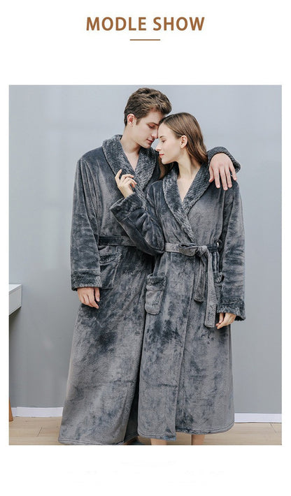 Female Autumn and Winter Warm Long Coral Velvet Thick Couple Bath Bathrobes Men Women Pajamas Shower Robe Bath Towels For Adults